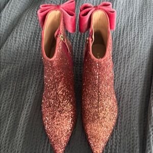 Glittery Pink Ankle Boots with Bow